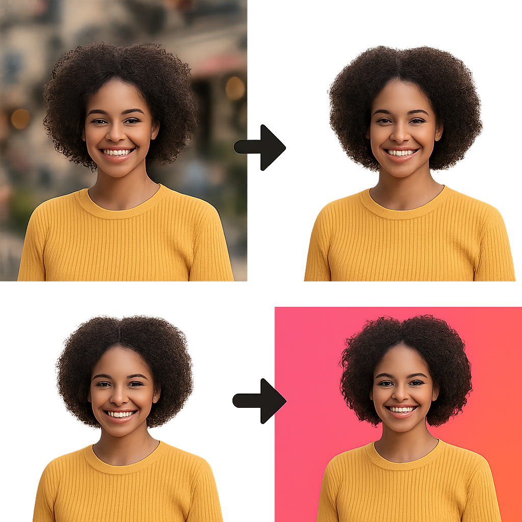 YouTube thumbnail background ideas — color, gradient, blur, removal comparison diagram