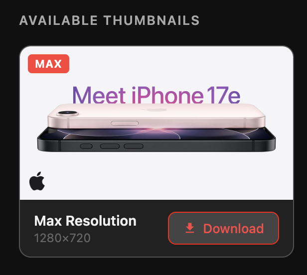 Close-up of the Max Resolution thumbnail card with the Download button highlighted — 1280×720 HD quality